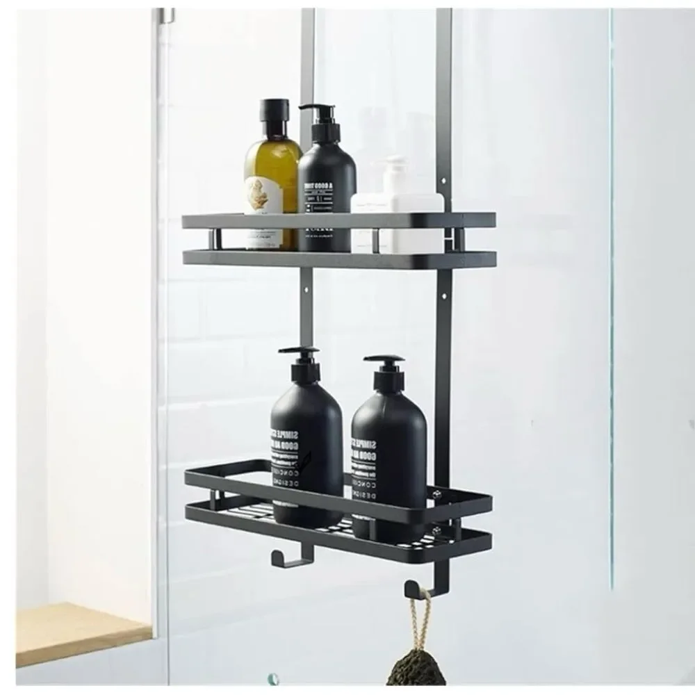 Black Hanging Shower Caddy Wall Mounted Bathroom Organizer Two Tray New